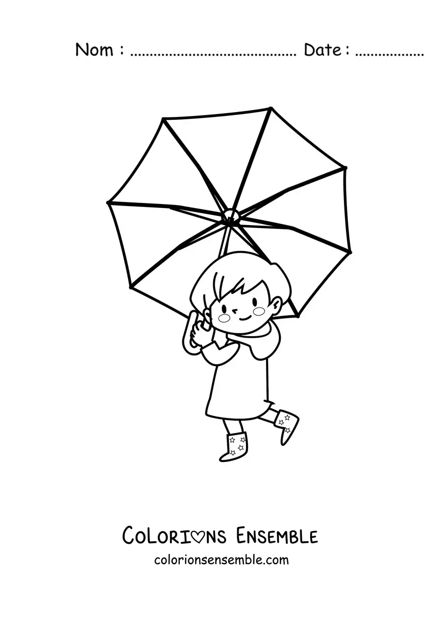Image à colorier d'une petite fille kawaii souriante avec une ombrelle