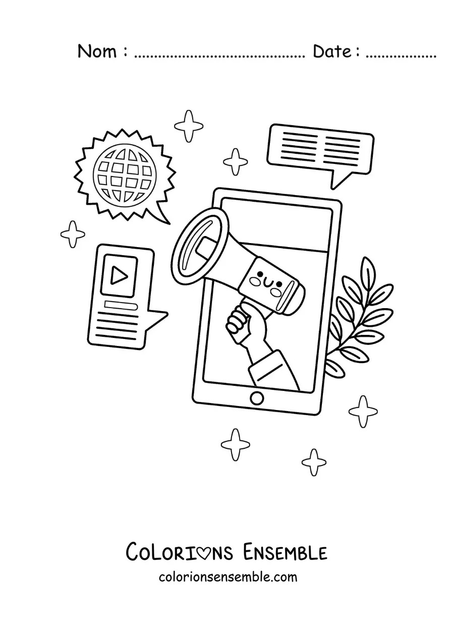 Coloriage d'un téléphone animé qui annonce les dernières nouvelles sur son écran
