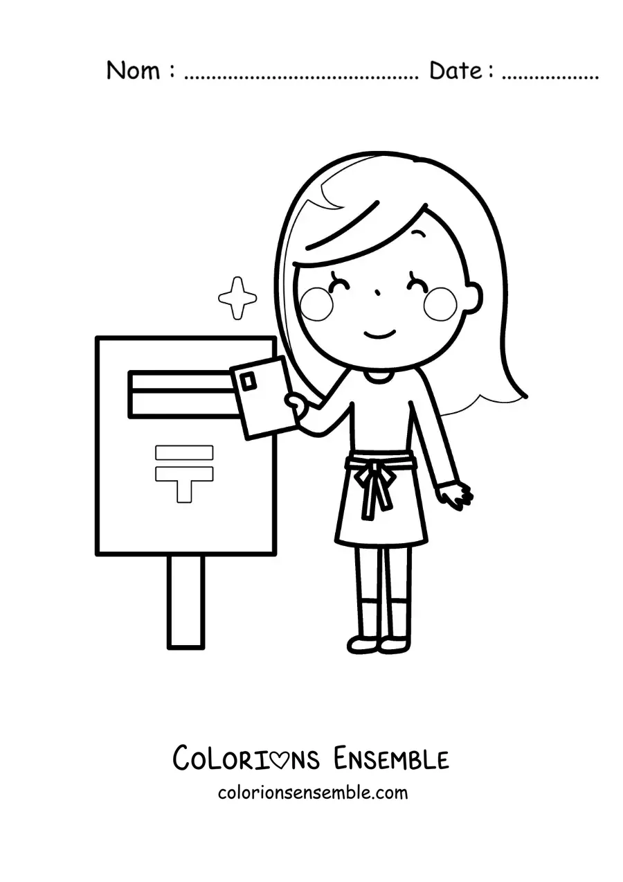 Coloriage d'une fille qui envoie une lettre par la poste
