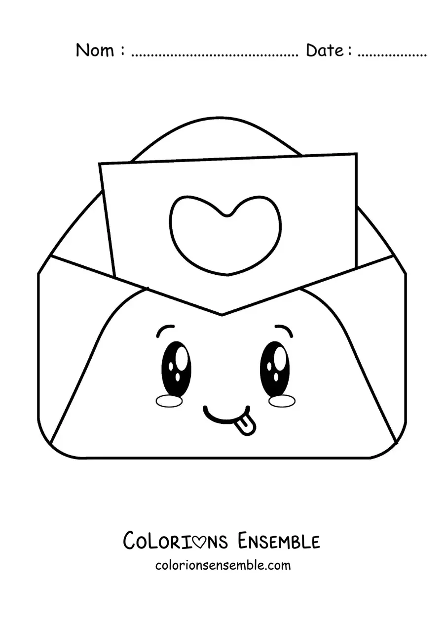 Coloriage d'une lettre d'amour kawaii dans son enveloppe