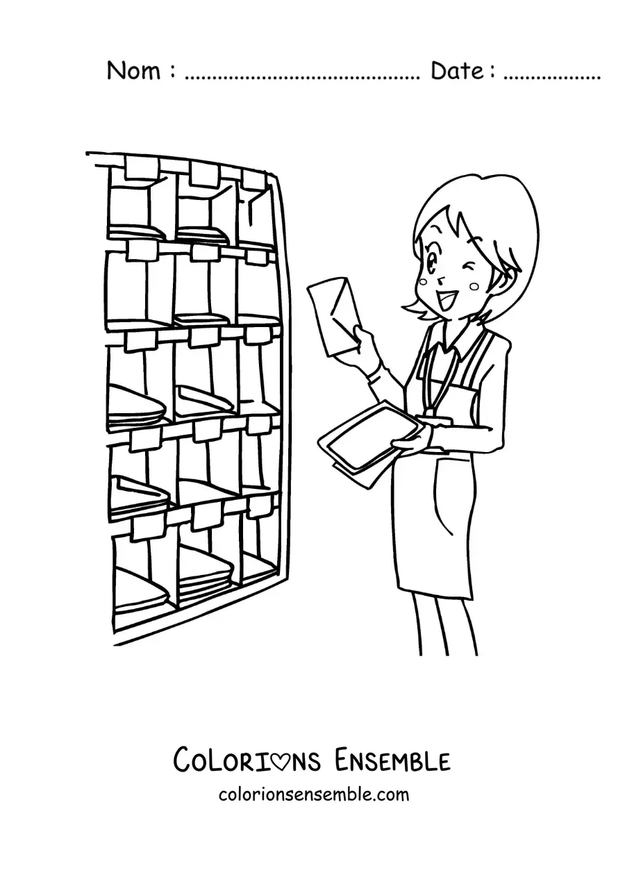Coloriage d'une factrice au bureau de poste