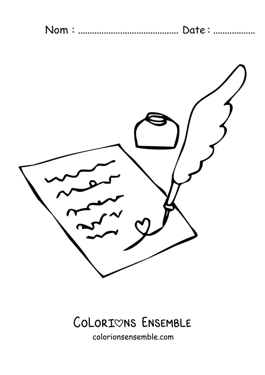 Coloriage d'une plume qui écrit une lettre à l'encre