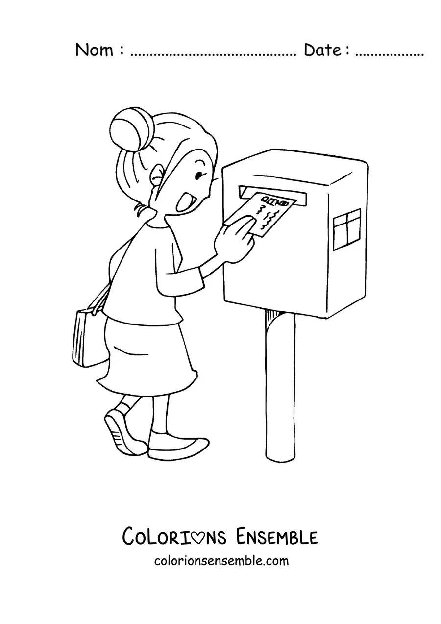 Coloriage d'une femme qui envoie une lettre par la poste