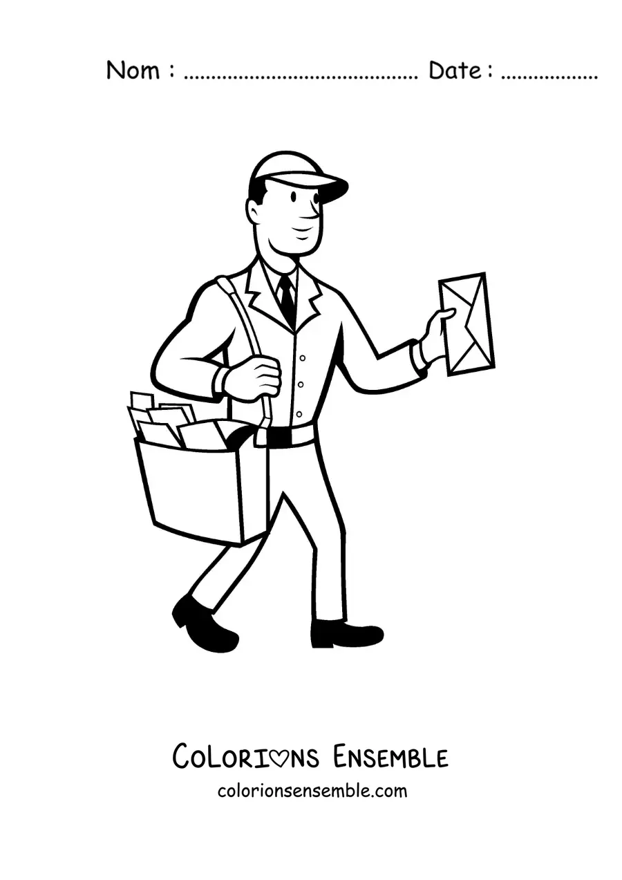 Coloriage d'un facteur qui distribue le courrier