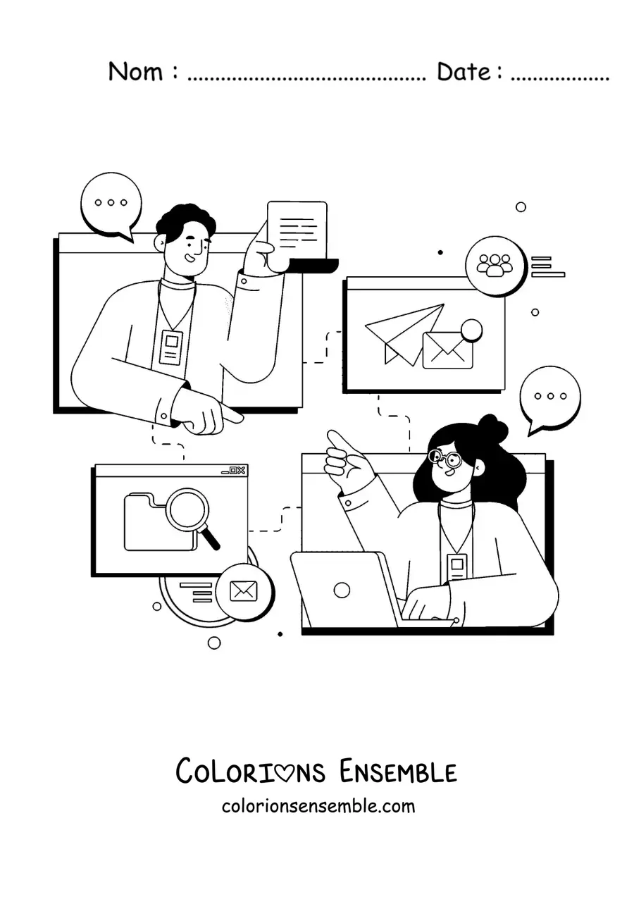 Coloriage de deux personnes qui communiquent par courriel