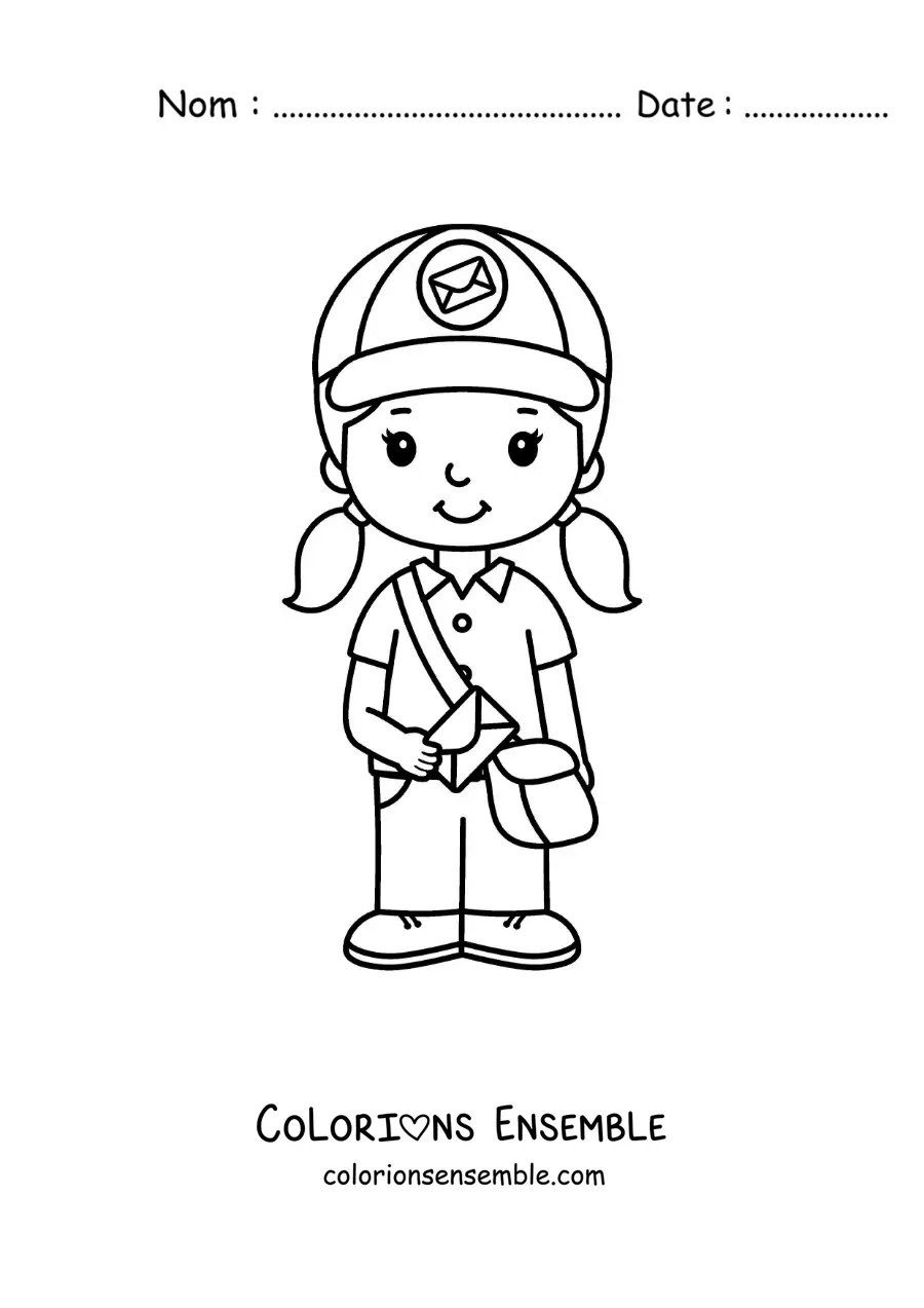 Coloriage d'une petite fille qui exerce le métier de factrice