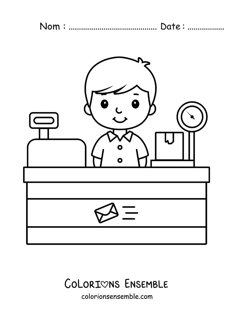 Coloriage d'un petit garçon animé dans un bureau de poste