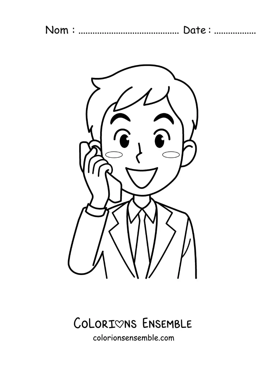 Coloriage d'un homme en costume qui parle au téléphone