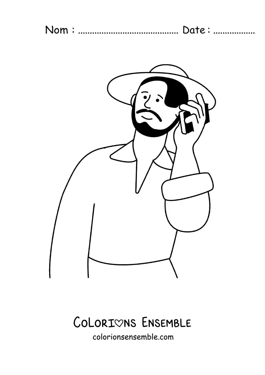 Coloriage d'un homme au chapeau pendant un appel téléphonique