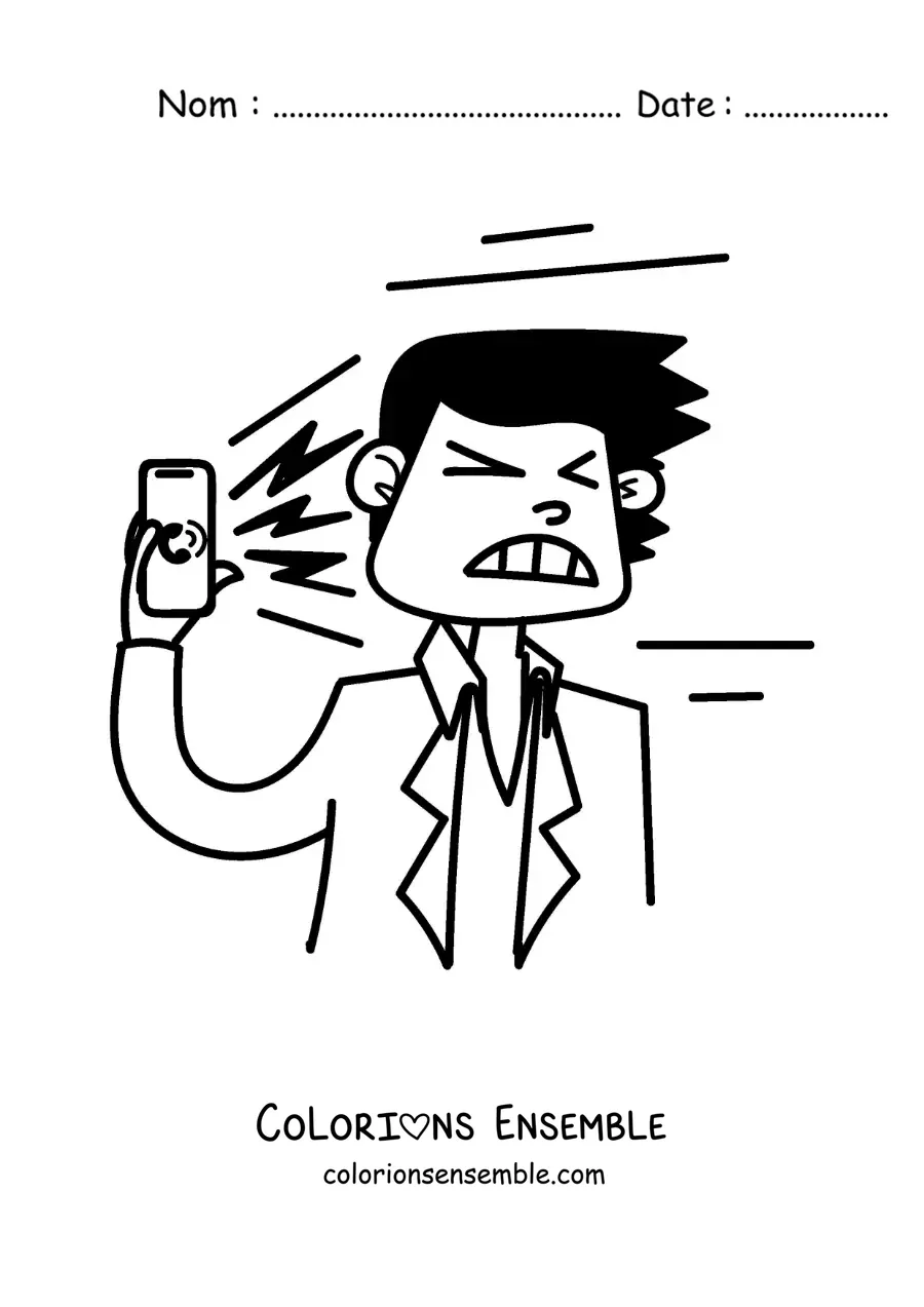 Image à colorier d'un homme qui se fait gronder au téléphone