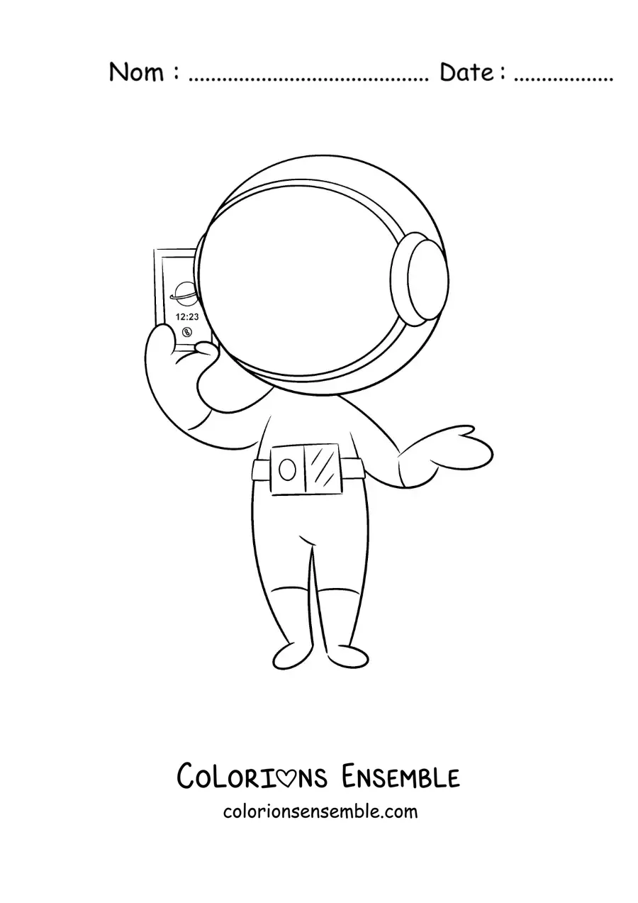 Image à colorier d'un astronaute qui parle au téléphone