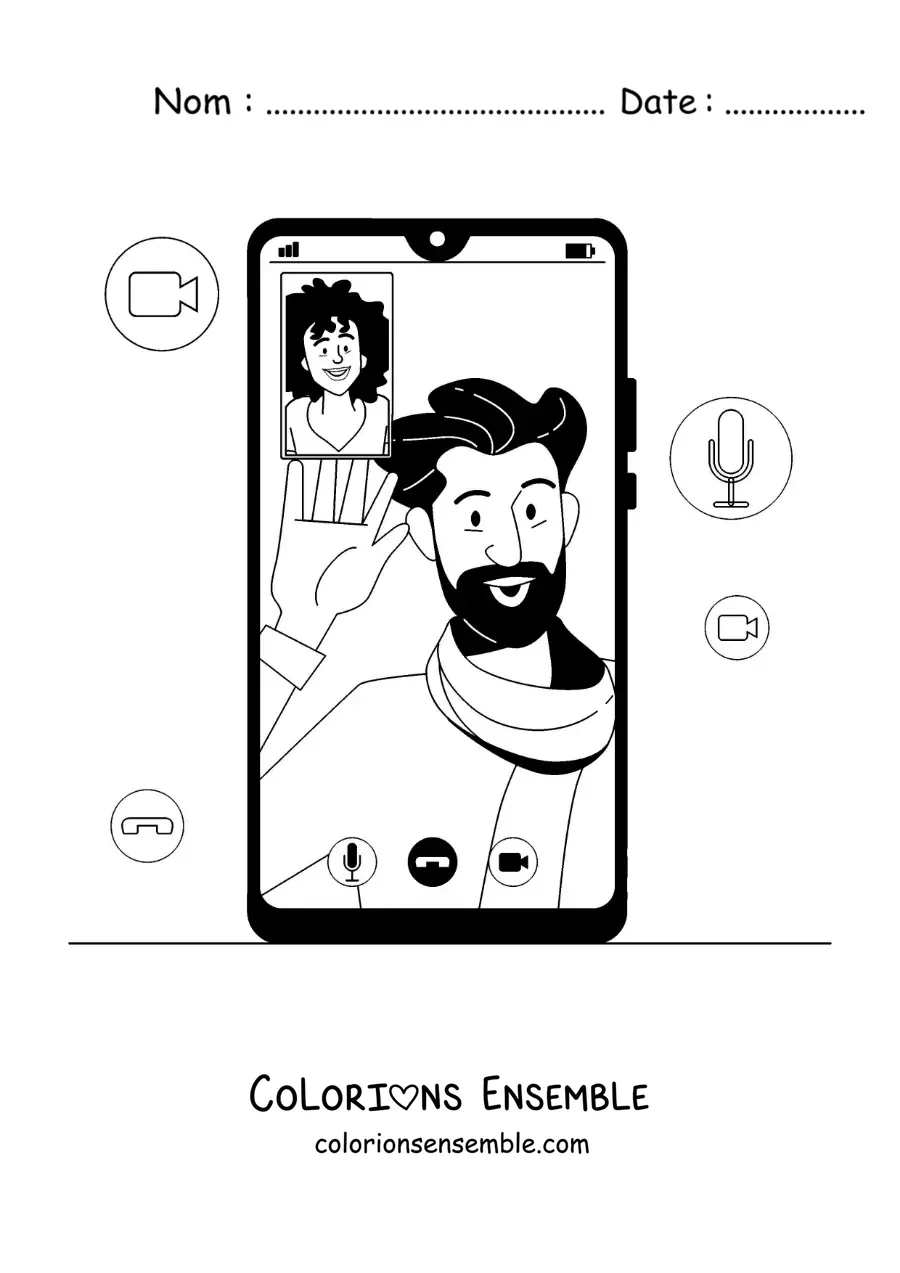 Image à colorier d'un appel vidéo sur un smartphone