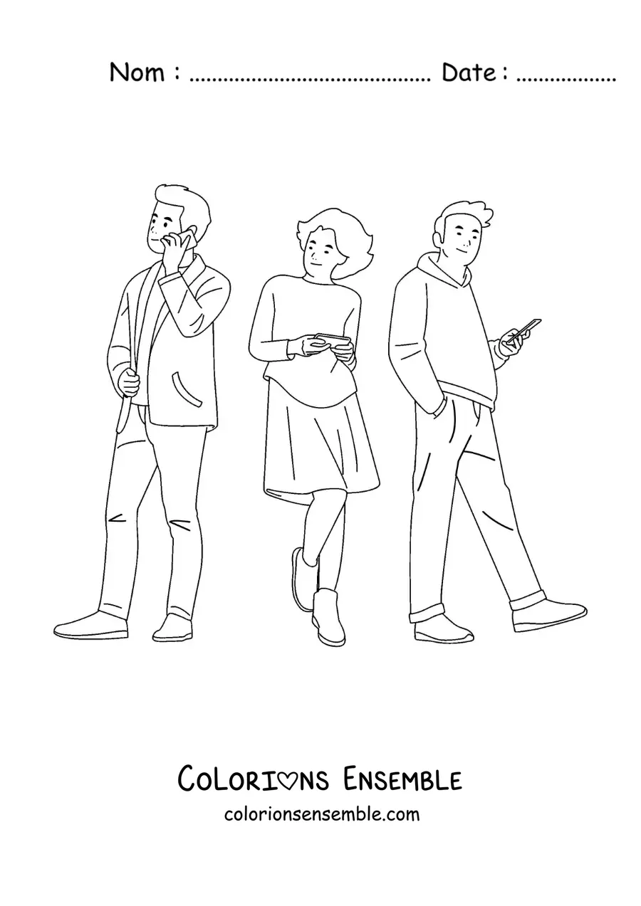 Image à colorier de jeunes enfants qui utilisent le téléphone pour communiquer