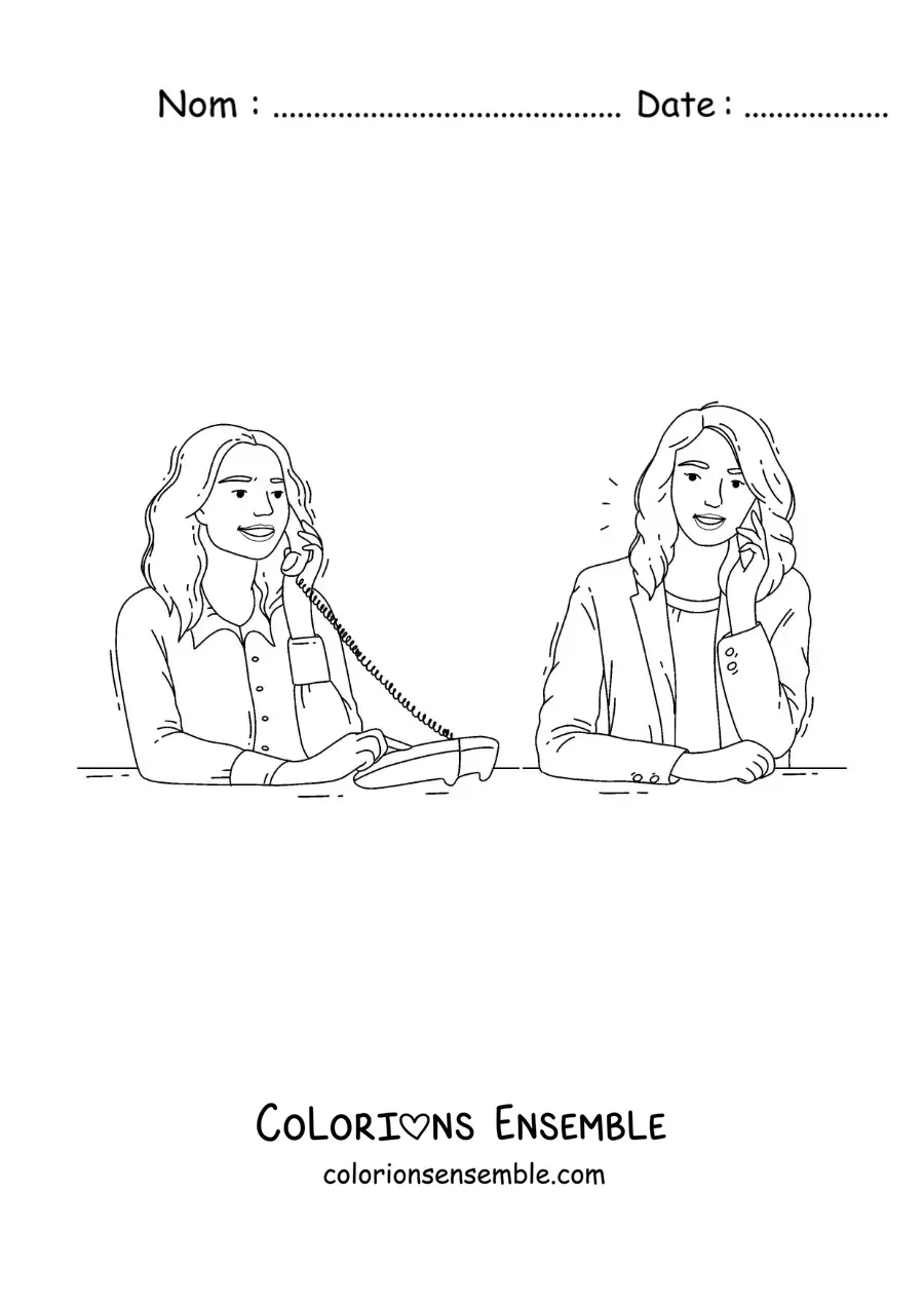 Image à colorier de deux amies qui parlent au téléphone