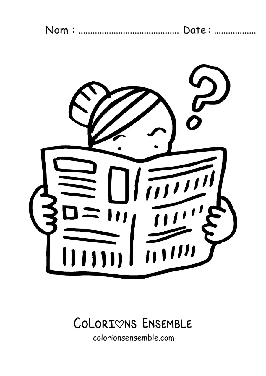 Image à colorier d'une femme perplexe qui lit le journal