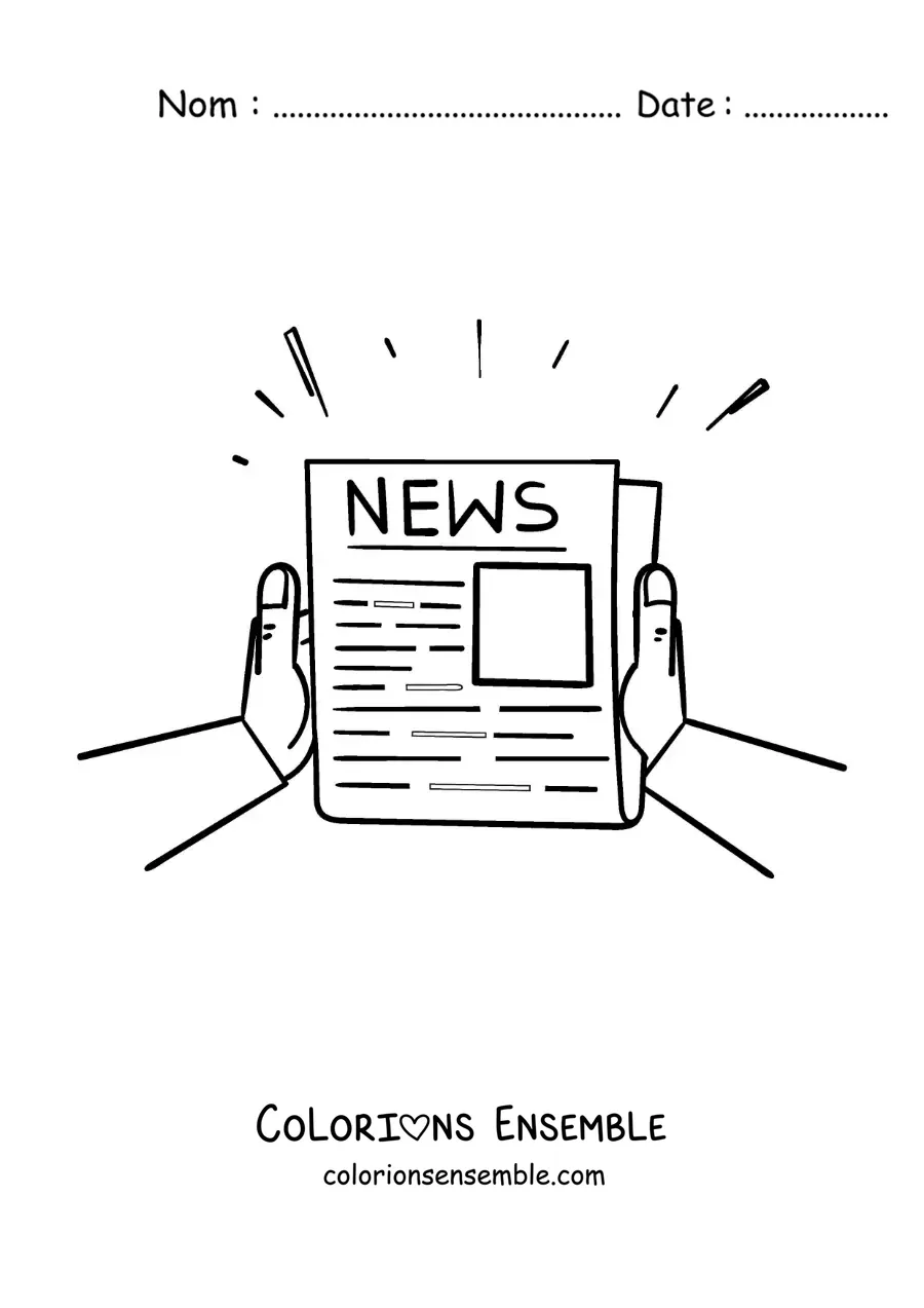 Image à colorier d'une paire de mains qui tiennent un journal imprimé