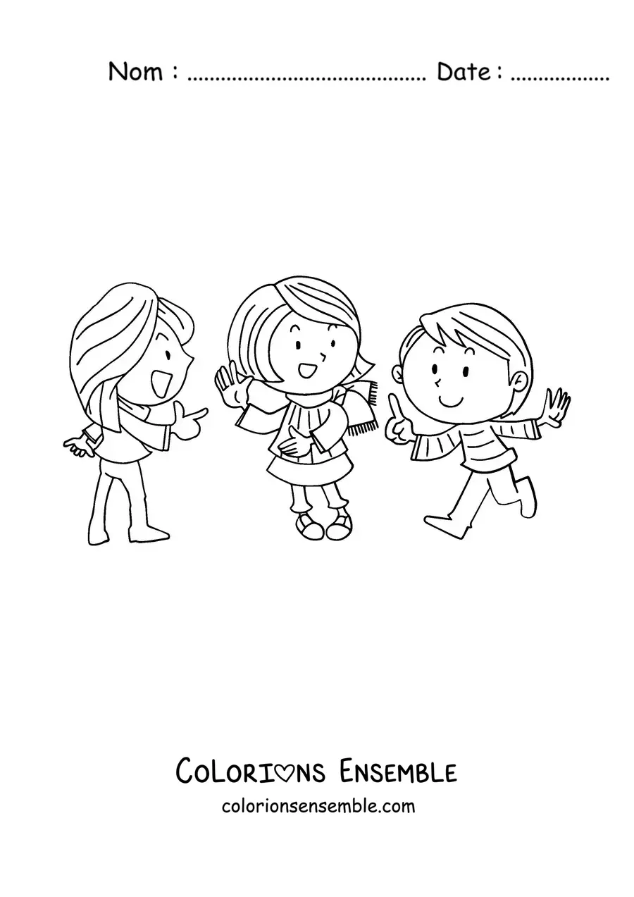 Image à colorier de trois petites filles jouant à pierre-papier-ciseaux