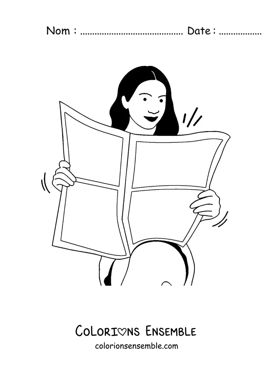 Image à colorier d'une femme assise qui lit le journal