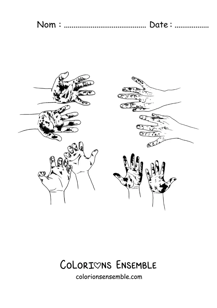 Image à colorier de paumes de mains sales
