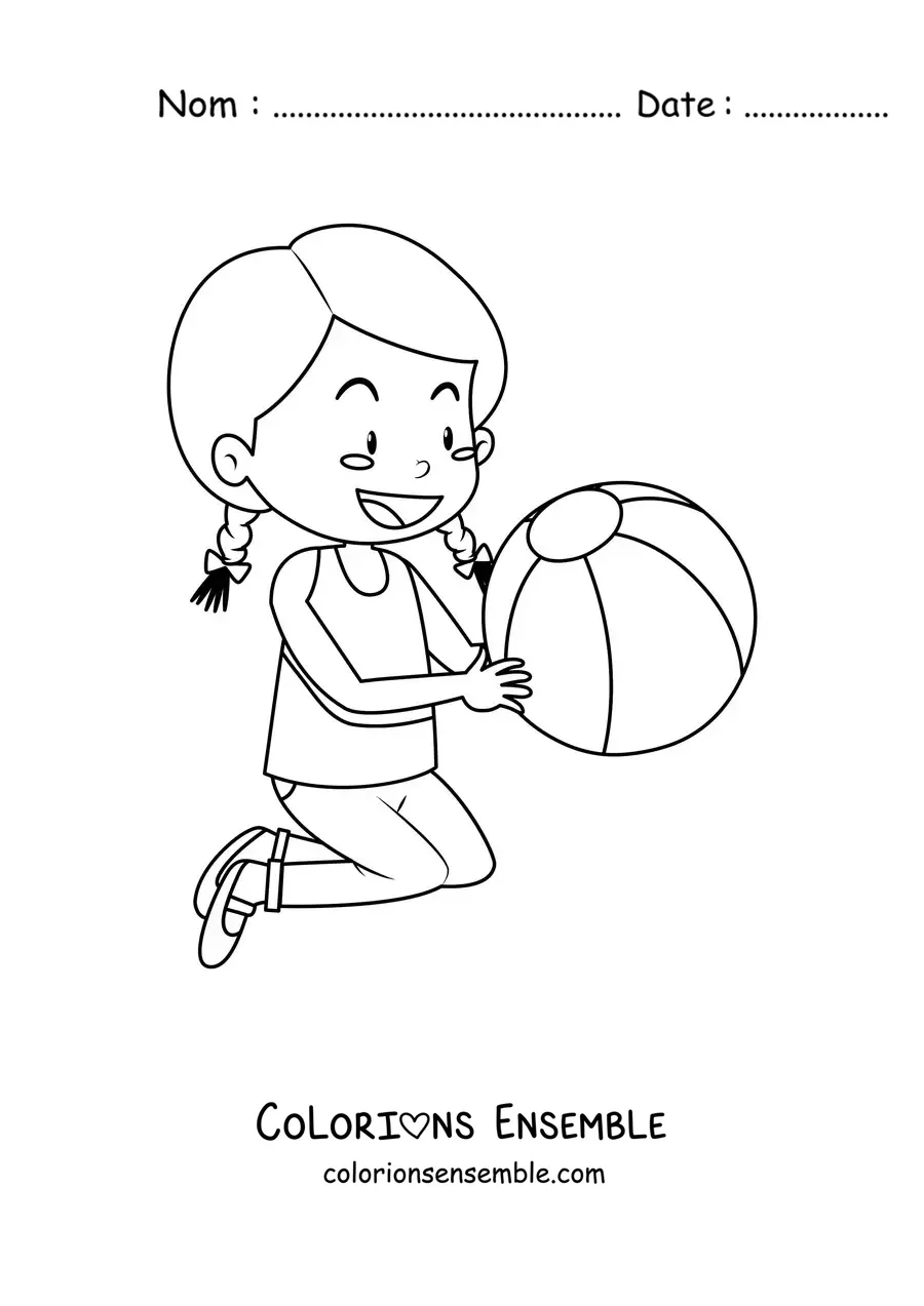 Image à colorier d'une petite fille avec un ballon gonflable