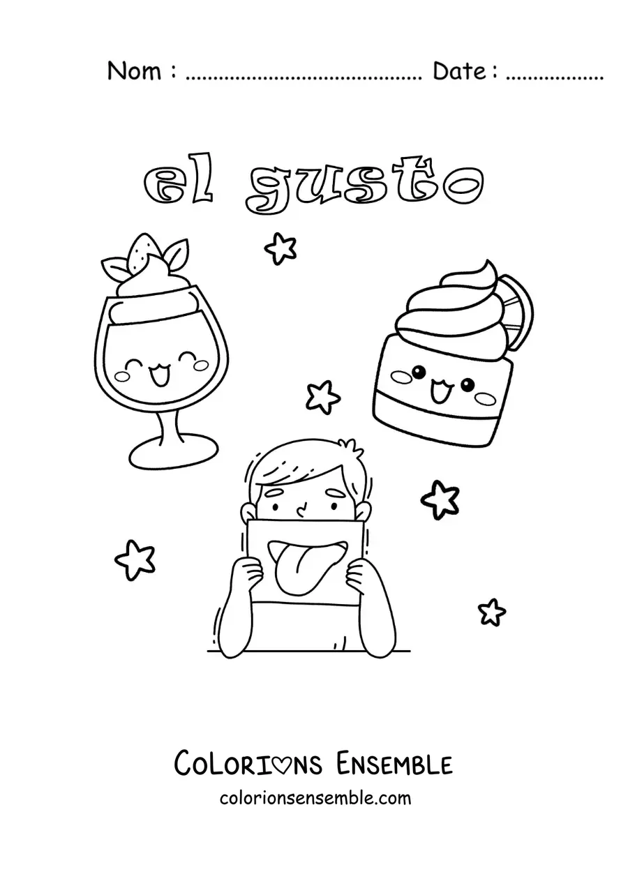 Image à colorier de bonbons animés et du sens du goût