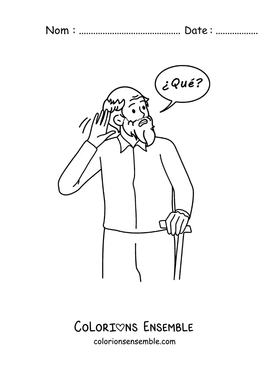 Image à colorier d'un grand-père malentendant