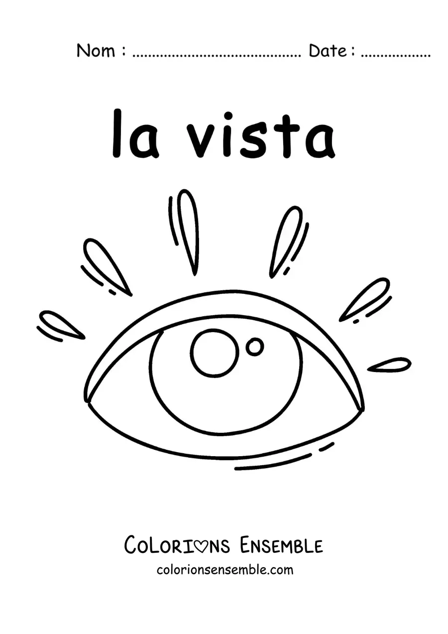 Image à colorier d’une fiche éducative sur le sens de la vue