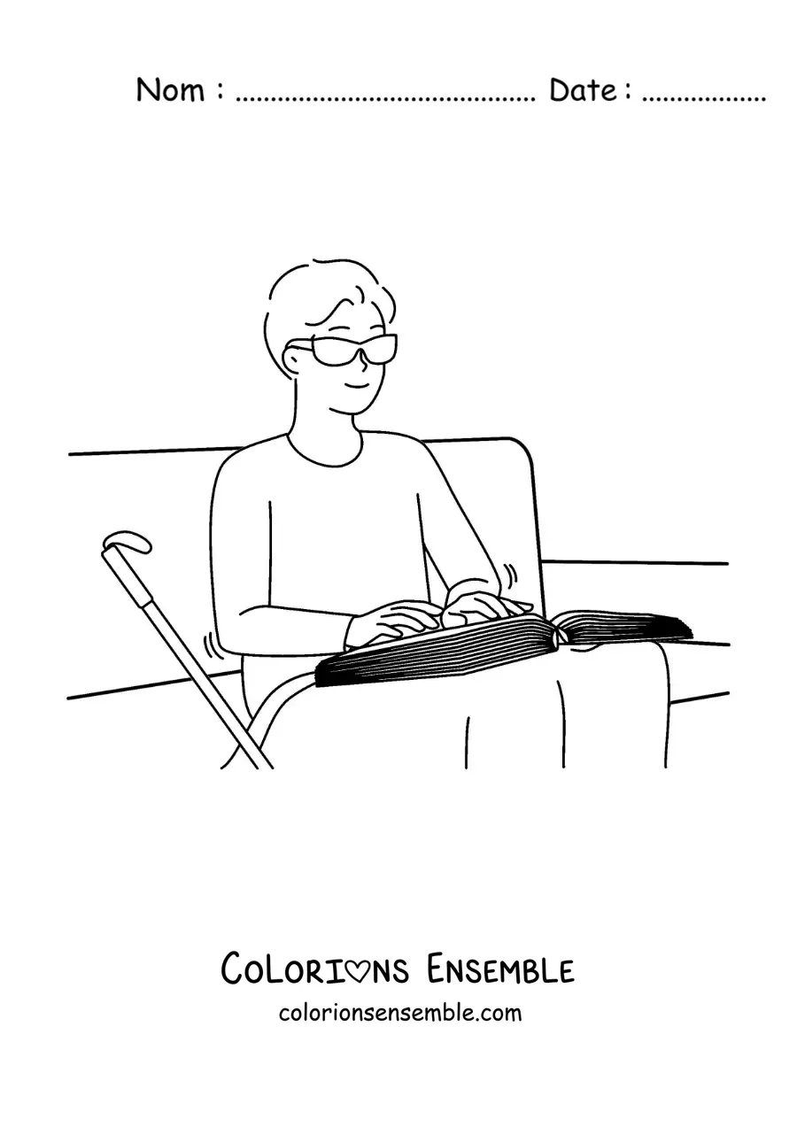 Image à colorier d’une personne aveugle lisant le braille