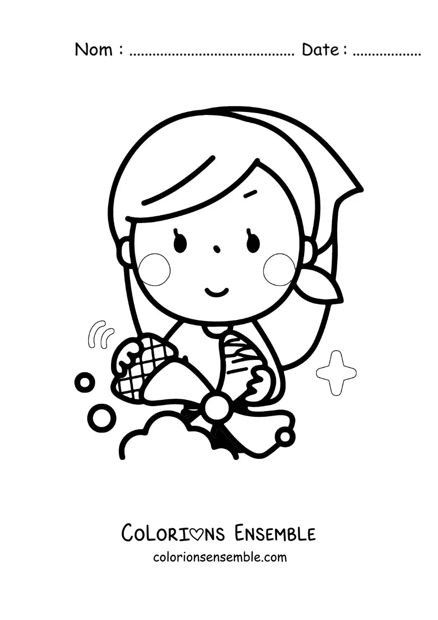 Image à colorier d’une maman en dessin animé nettoyant un ventilateur