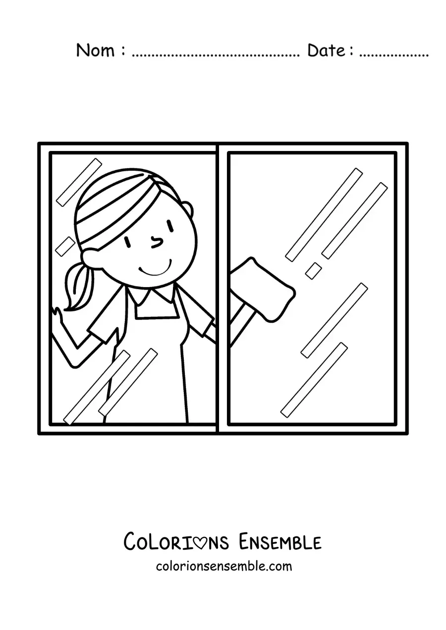 Image à colorier d’une femme nettoyant les fenêtres