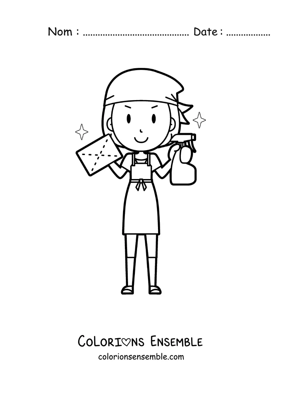 Image à colorier d’une maman prête à nettoyer sa maison