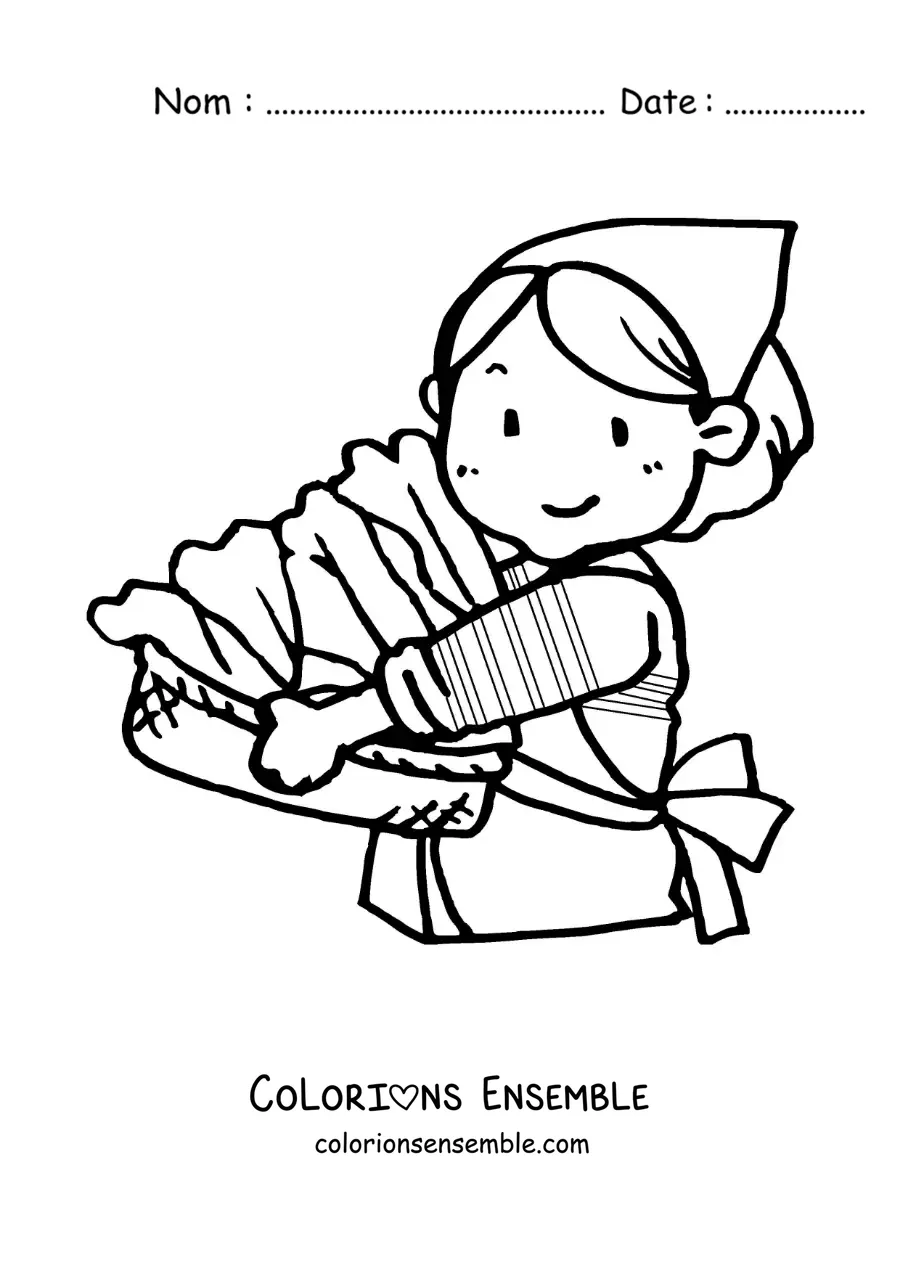 Image à colorier d’une femme au foyer ramassant le linge sale dans un panier