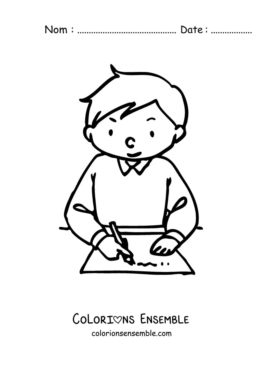 Image à colorier d'un garçon en train d'étudier