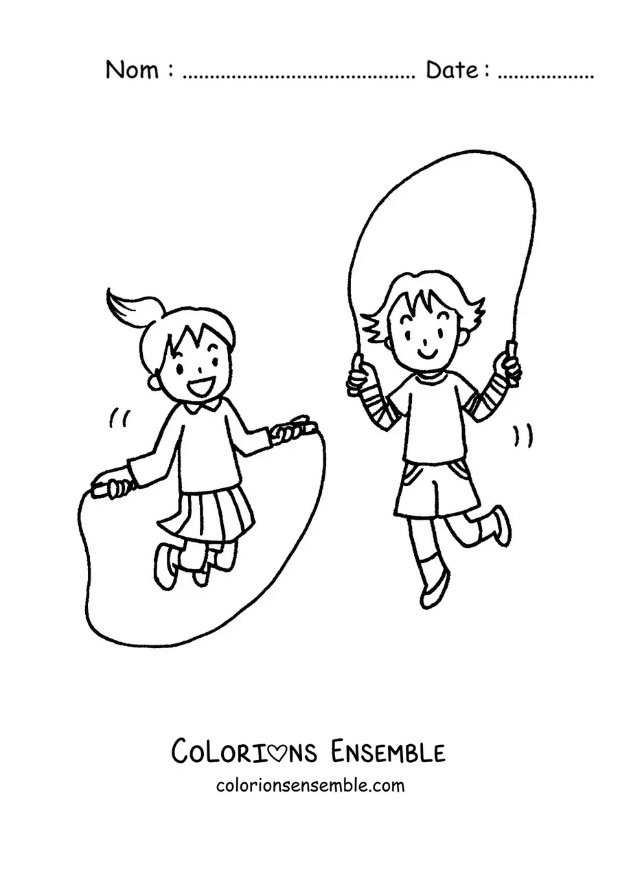 Image à colorier de deux enfants sautant à la corde