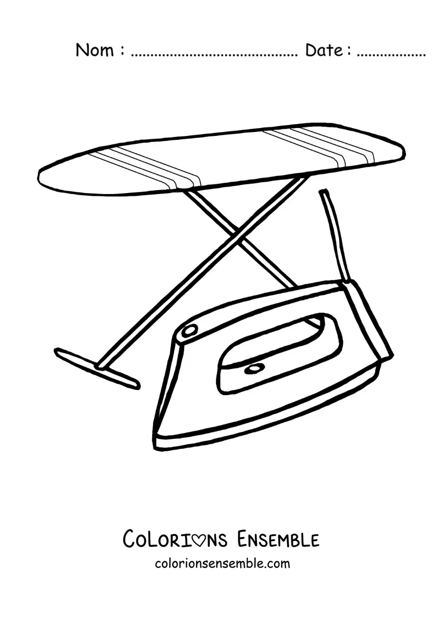 Image à colorier d'une table à repasser et d'un fer à repasser