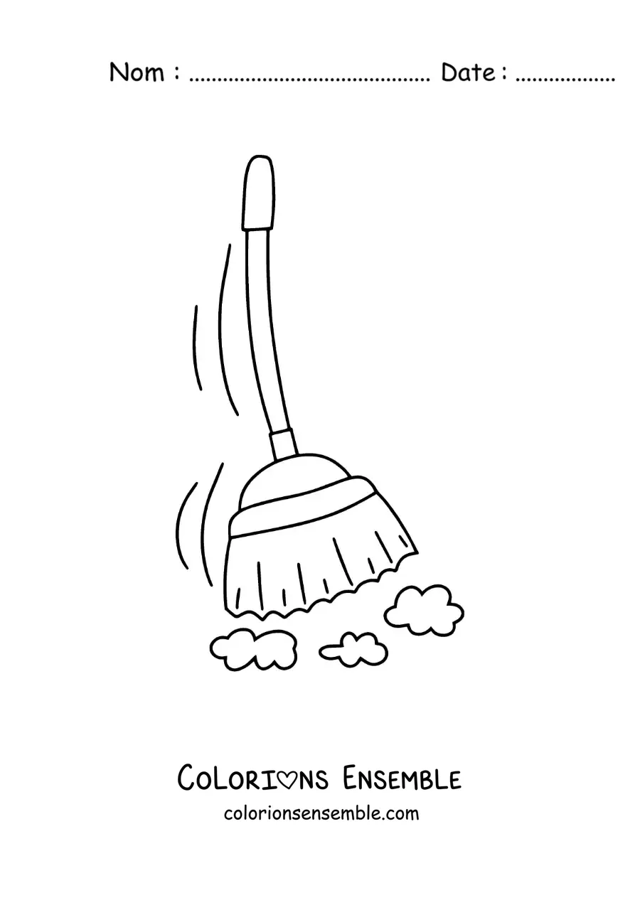 Image à colorier d'un balai balayant la poussière