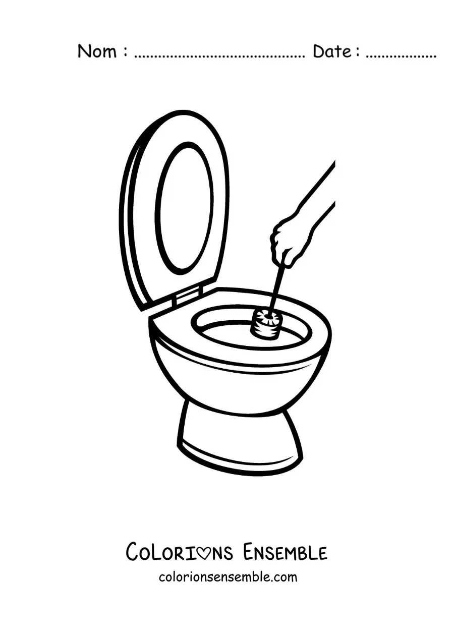 Image à colorier d'une main nettoyant des toilettes