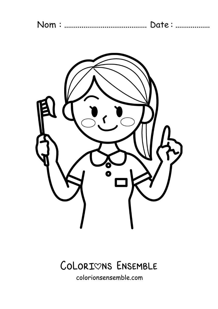 Image à colorier d'une fille kawaii avec une brosse à dents