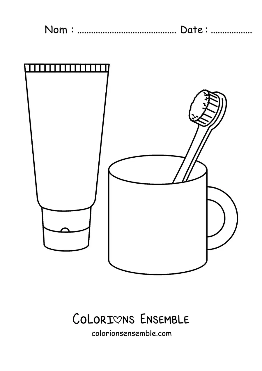 Image à colorier d'un dentifrice et d'une brosse