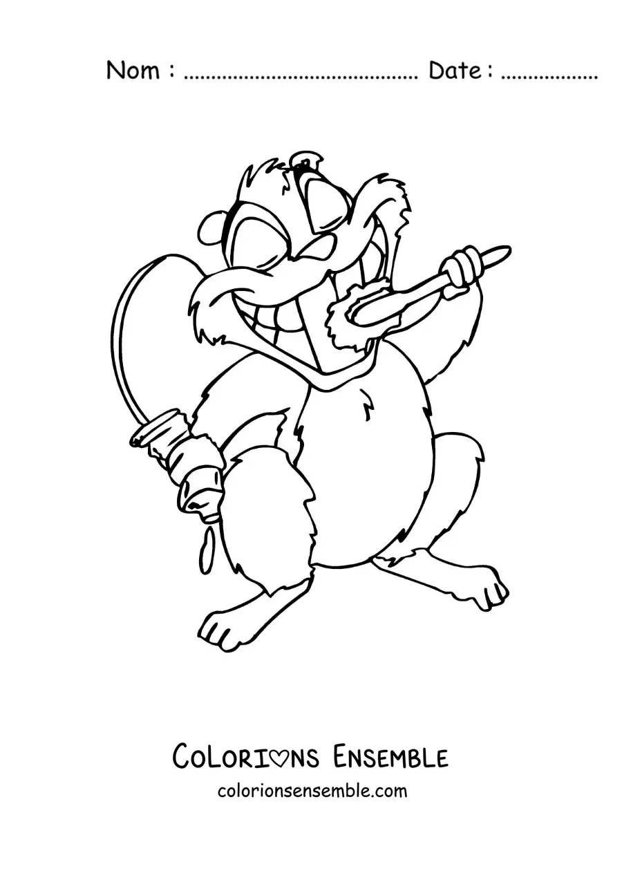 Image à colorier d'un dessin d'un écureuil se brossant les dents