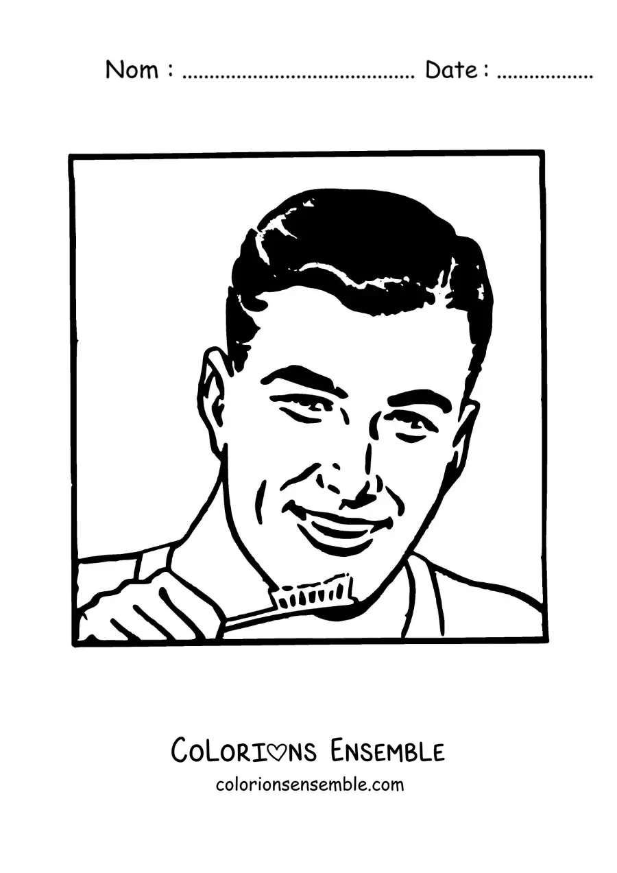 Image à colorier d'un bel homme vintage se brossant les dents