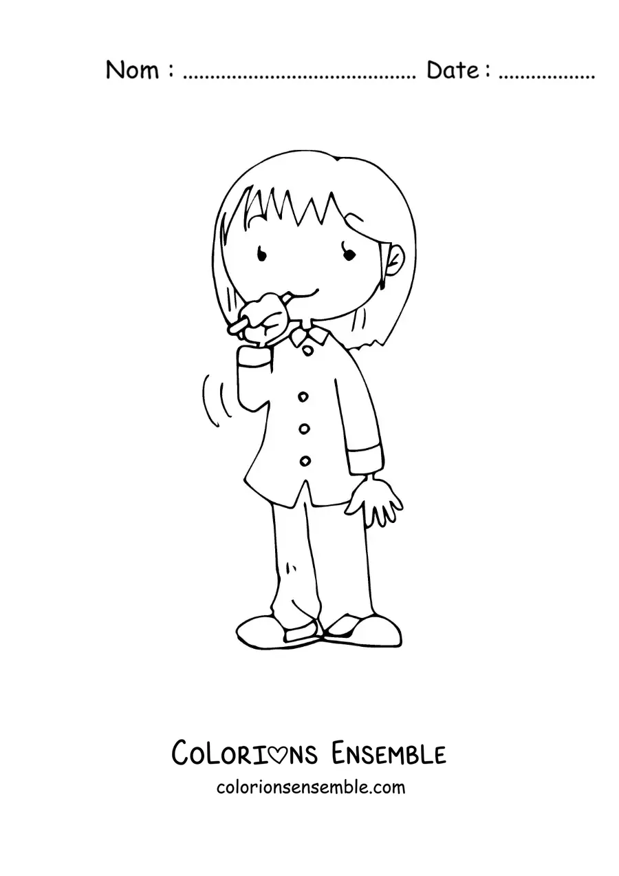 Image à colorier d'une fille se brossant les dents avant de dormir