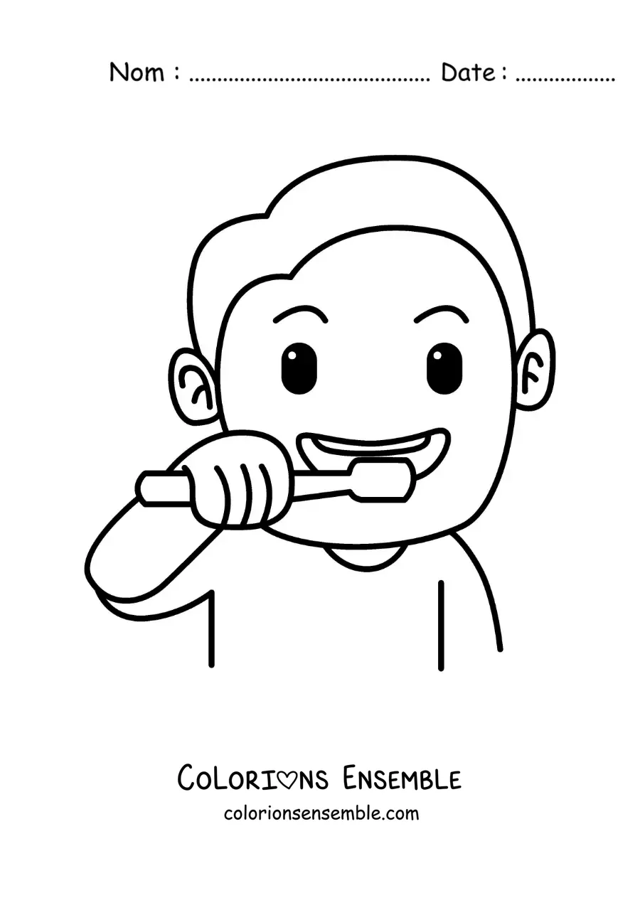 Image à colorier d'un garçon se brossant les dents