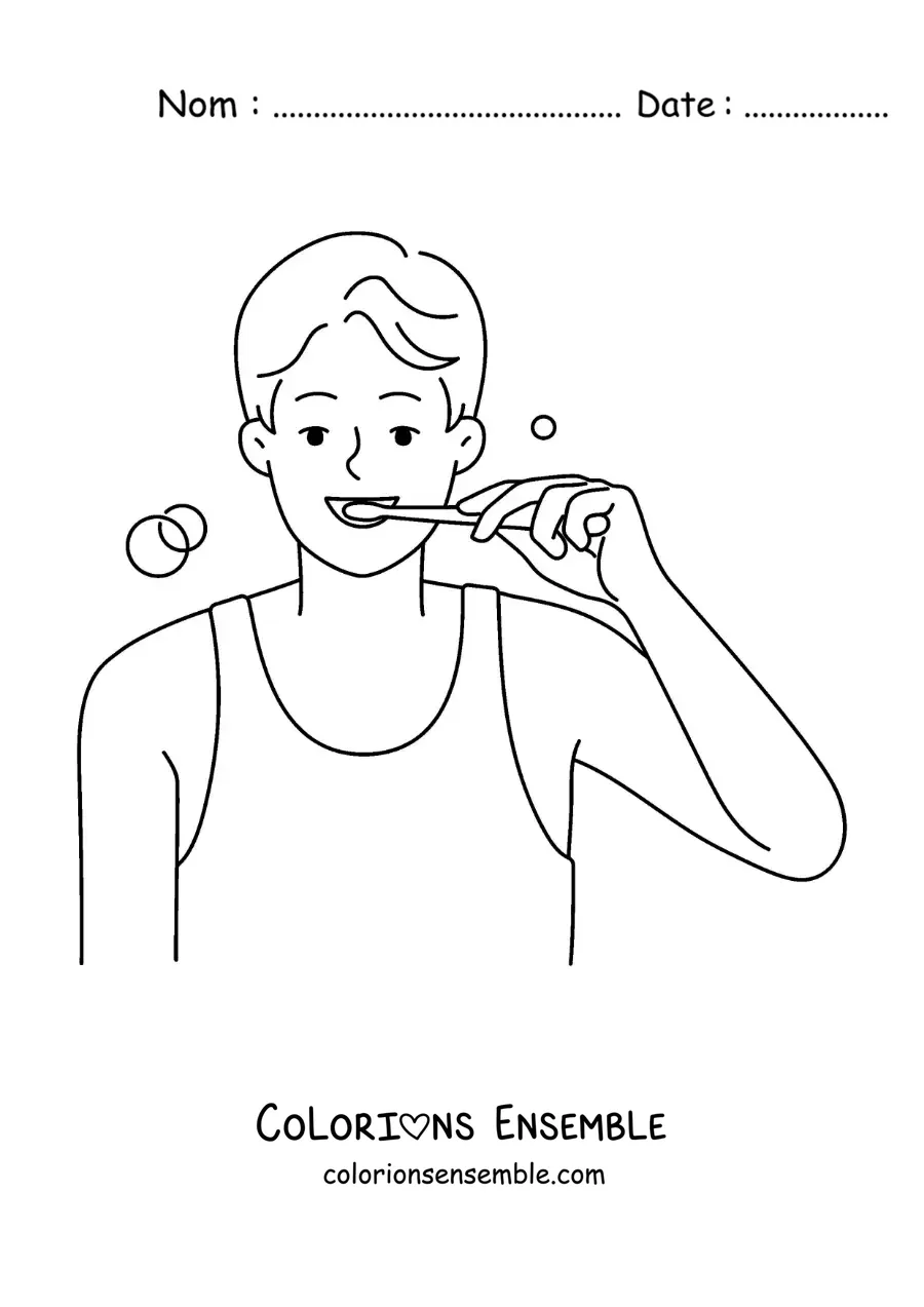 Image à colorier d'un homme se brossant les dents