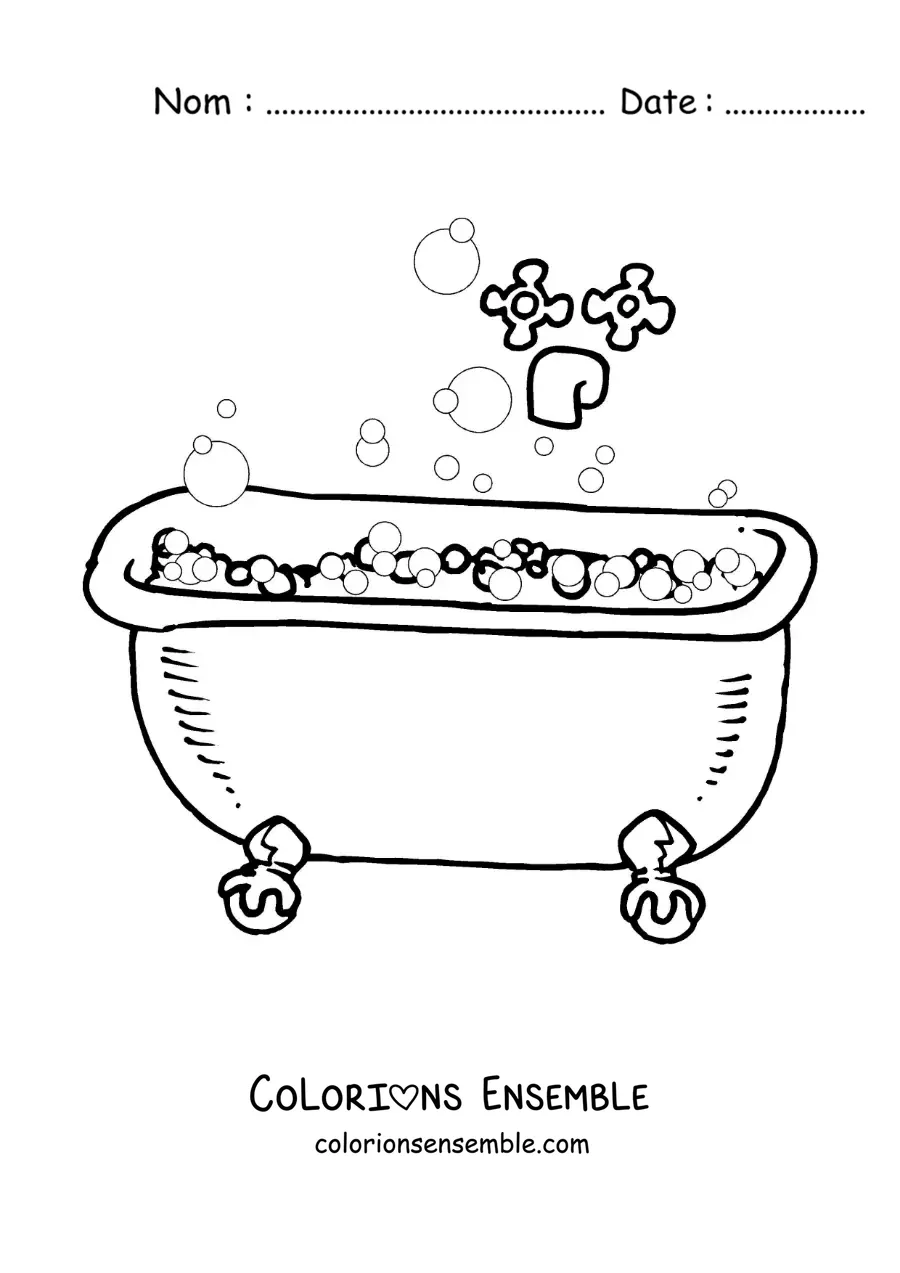 Dessin à colorier d’une baignoire pleine de mousse