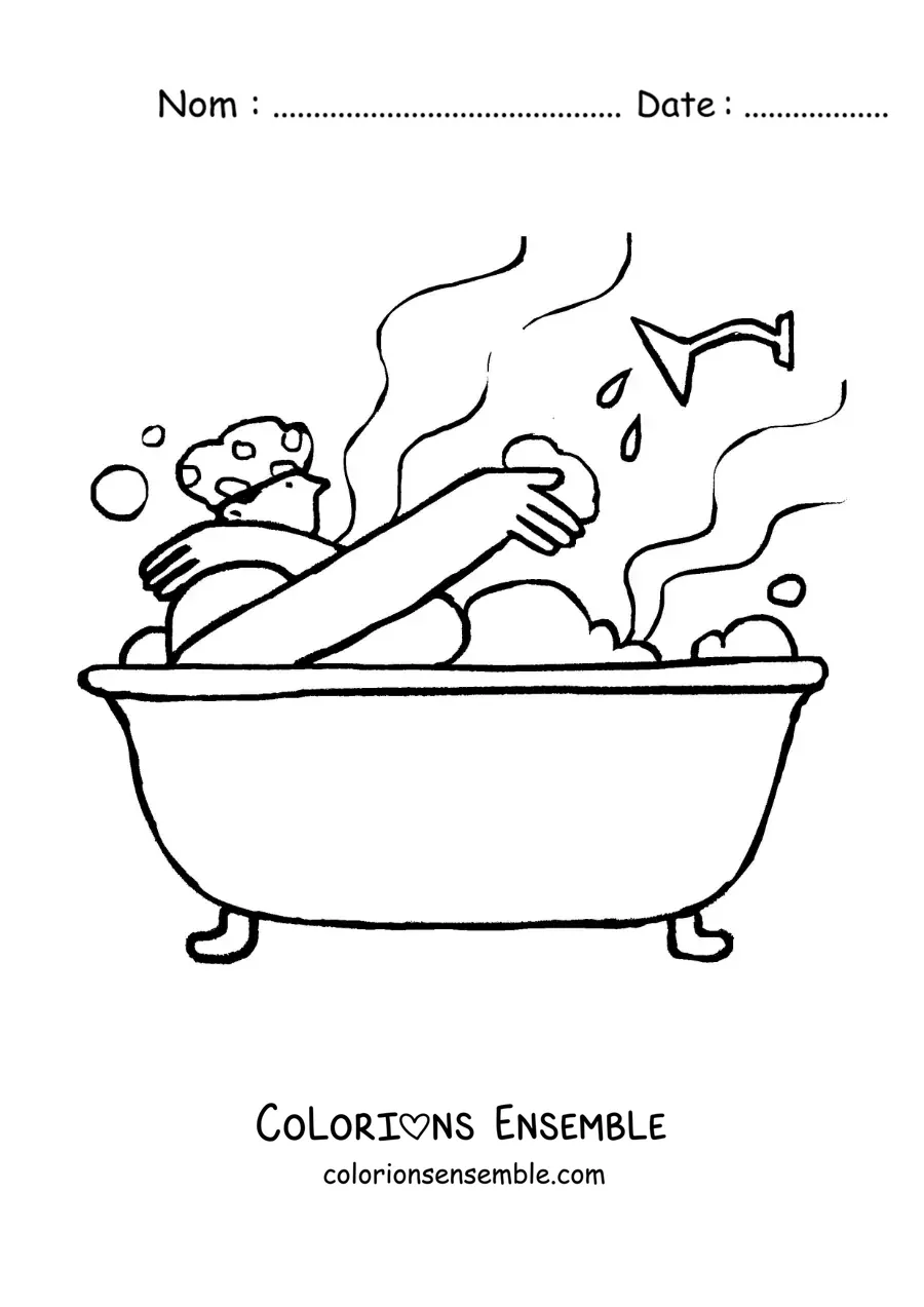 Dessin à colorier d’une personne qui prend un bain chaud