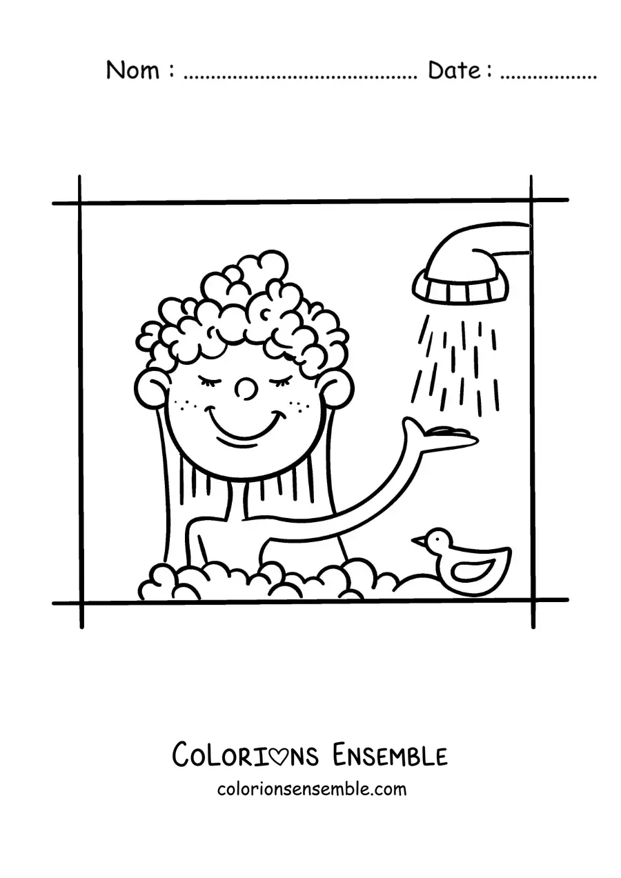 Dessin à colorier d’une petite fille sous la douche