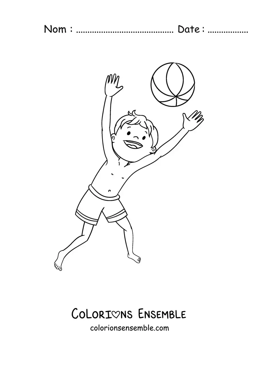 Image à colorier d'un garçon qui joue avec un ballon de plage