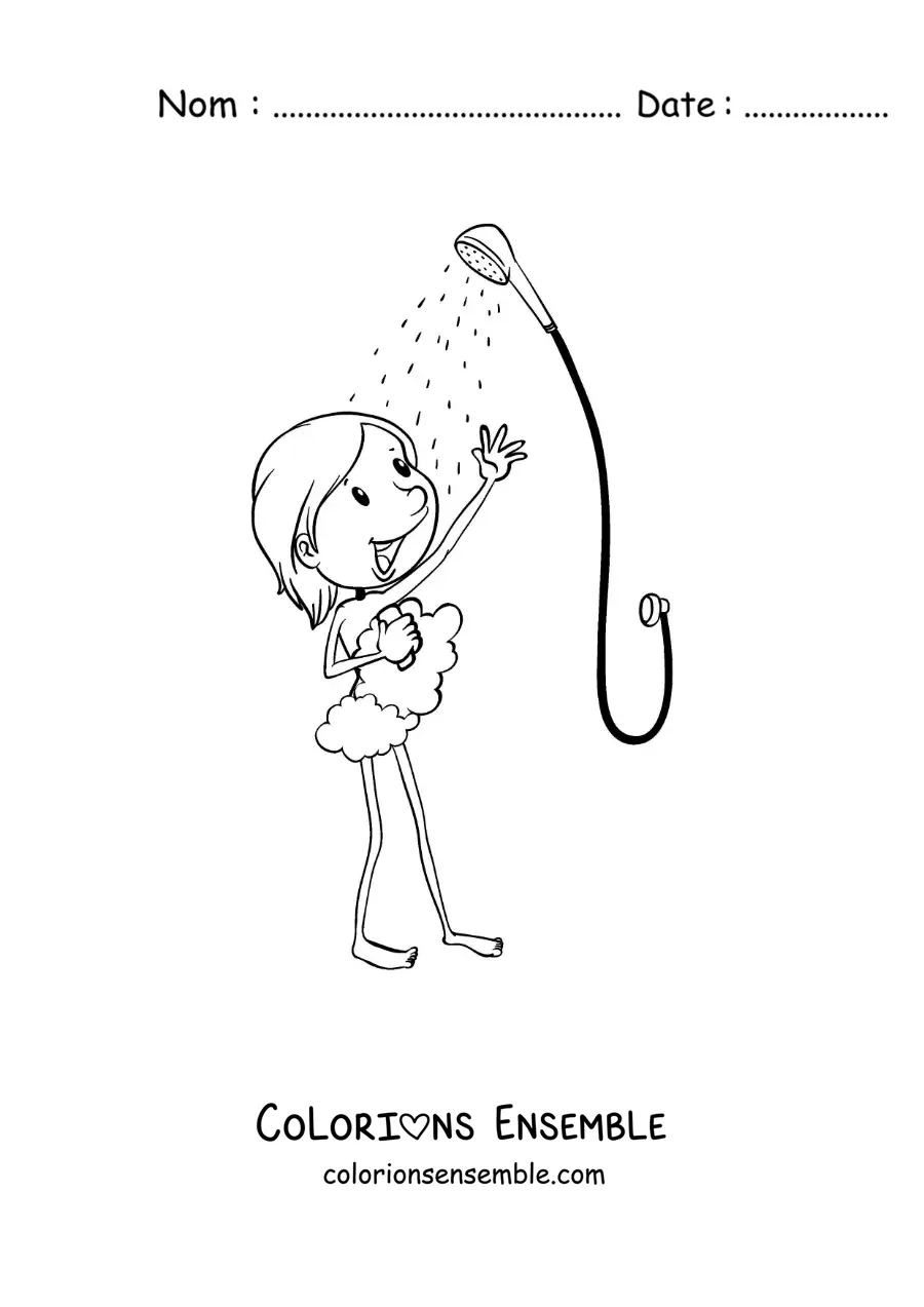 Dessin à colorier d’un garçon sous la douche
