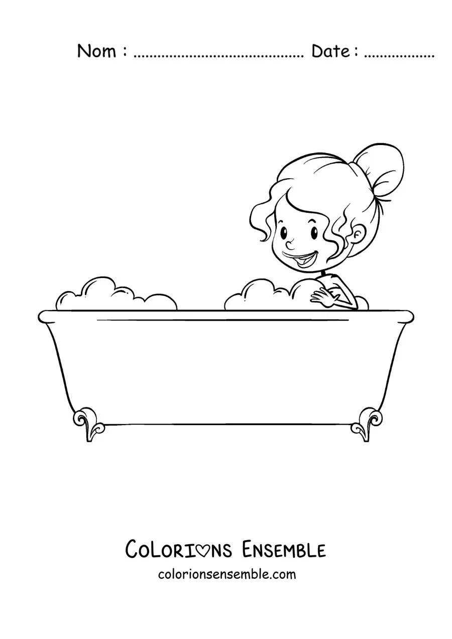 Dessin à colorier d’une fille dans la baignoire